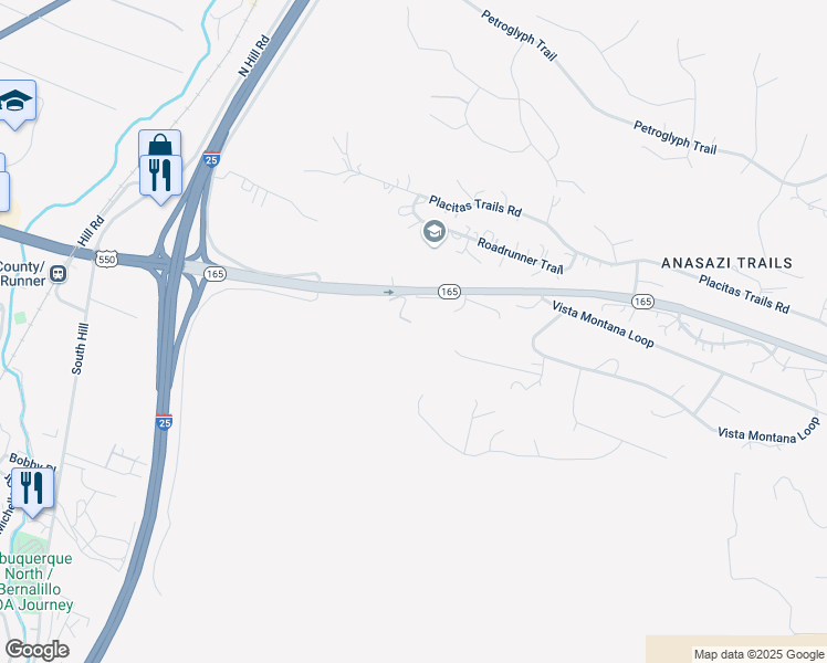 map of restaurants, bars, coffee shops, grocery stores, and more near 7 Cable Drive in Placitas