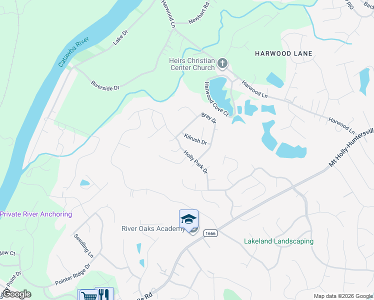 map of restaurants, bars, coffee shops, grocery stores, and more near 9830 Holly Park Drive in Charlotte