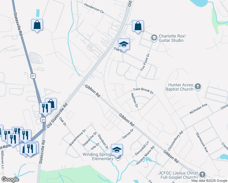 map of restaurants, bars, coffee shops, grocery stores, and more near 7035 Maple Park Lane in Charlotte