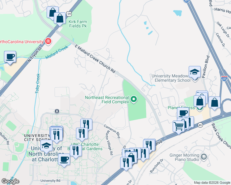 map of restaurants, bars, coffee shops, grocery stores, and more near in Charlotte