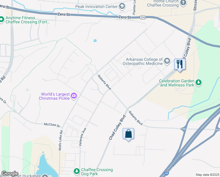 map of restaurants, bars, coffee shops, grocery stores, and more near Veterans Avenue in Fort Smith