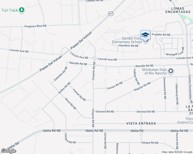 map of restaurants, bars, coffee shops, grocery stores, and more near 3402 Chayote Road Northeast in Rio Rancho