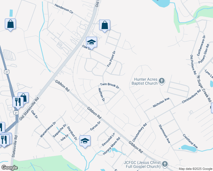 map of restaurants, bars, coffee shops, grocery stores, and more near 5825 Twin Brook Drive in Charlotte