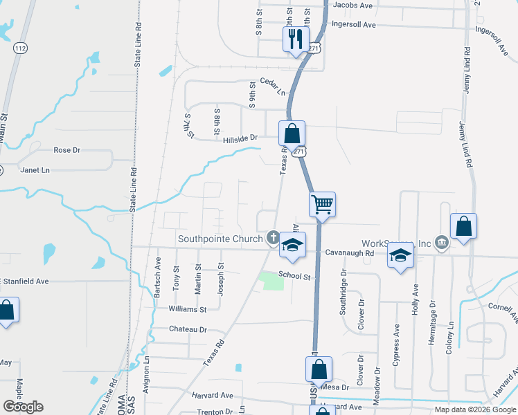 map of restaurants, bars, coffee shops, grocery stores, and more near 7312 Pine Hollow Court in Fort Smith