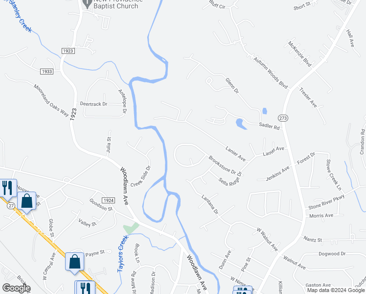 map of restaurants, bars, coffee shops, grocery stores, and more near 173 Brookstone Drive in Mount Holly