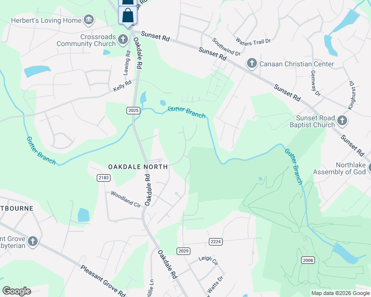 map of restaurants, bars, coffee shops, grocery stores, and more near 2507 Oakdale Creek Lane in Charlotte