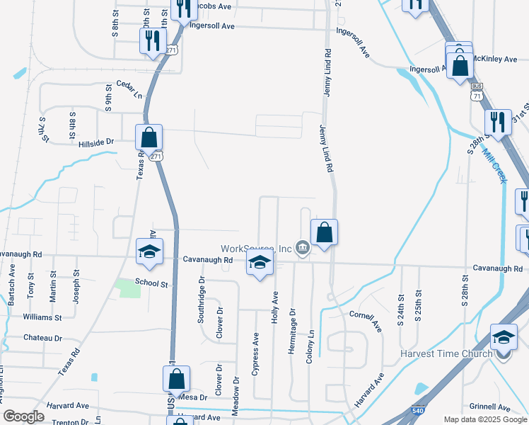 map of restaurants, bars, coffee shops, grocery stores, and more near 7311 Cypress Avenue in Fort Smith