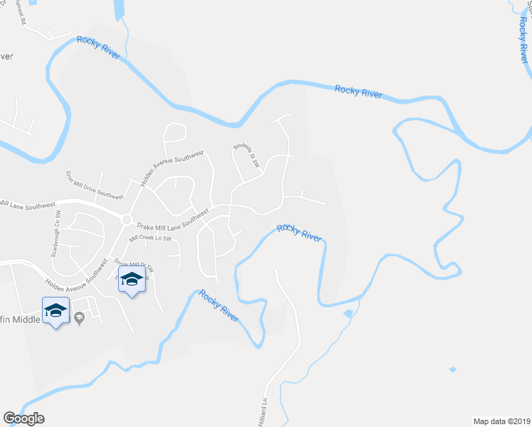 map of restaurants, bars, coffee shops, grocery stores, and more near 2346 Drake Mill Lane Southwest in Concord