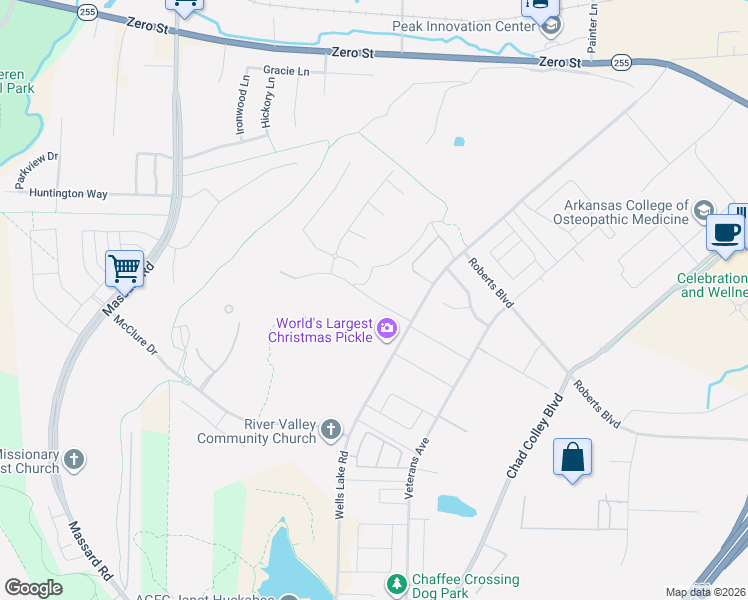 map of restaurants, bars, coffee shops, grocery stores, and more near R.A. Young Jr Dr in Fort Smith