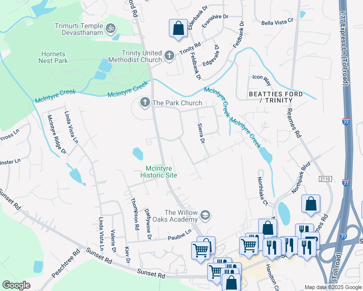 map of restaurants, bars, coffee shops, grocery stores, and more near 5943 Crestwood Drive in Charlotte