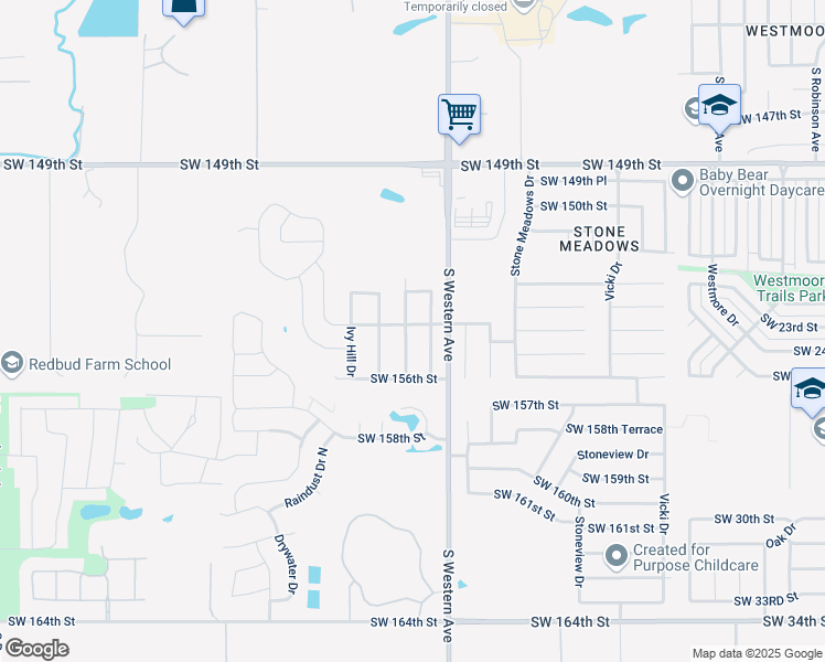 map of restaurants, bars, coffee shops, grocery stores, and more near 15500 Lilly Garden Lane in Oklahoma City