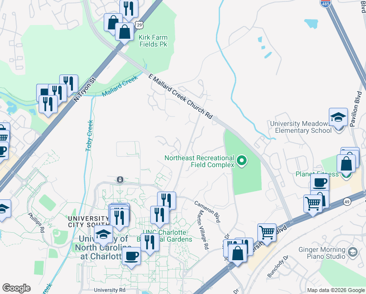 map of restaurants, bars, coffee shops, grocery stores, and more near 657 Lex Drive in Charlotte