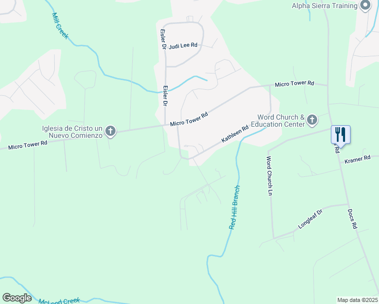 map of restaurants, bars, coffee shops, grocery stores, and more near 105 Cherokee Lane in Lillington