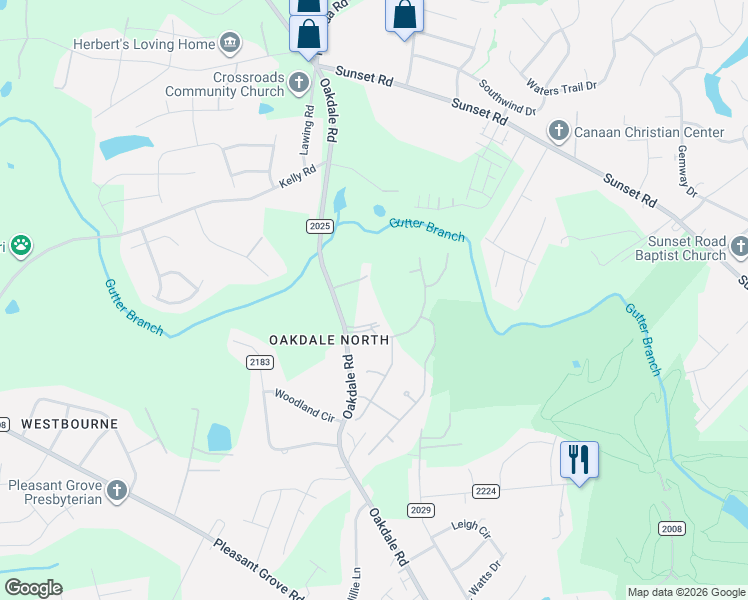map of restaurants, bars, coffee shops, grocery stores, and more near 2932 Oakdale Road in Charlotte