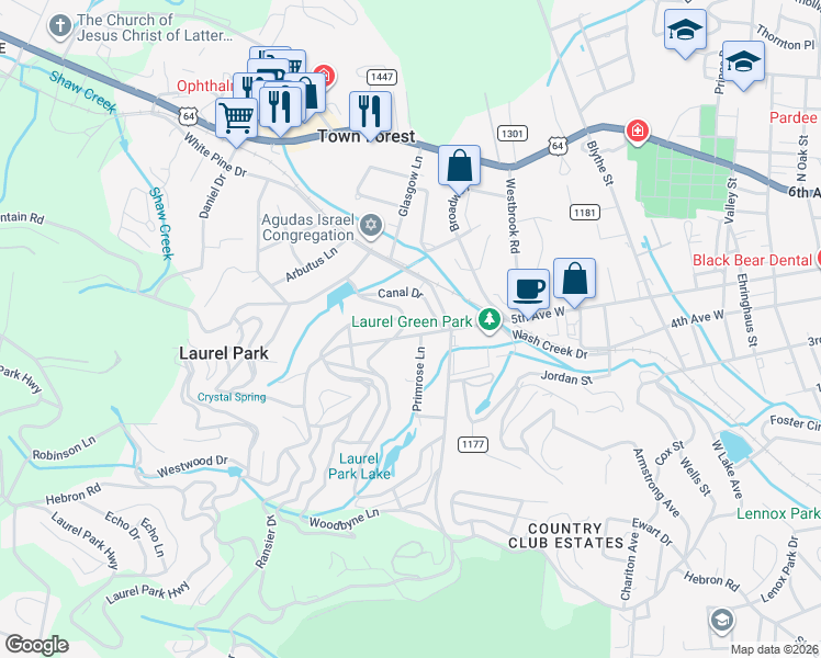 map of restaurants, bars, coffee shops, grocery stores, and more near 1827 Laurel Park Highway in Hendersonville