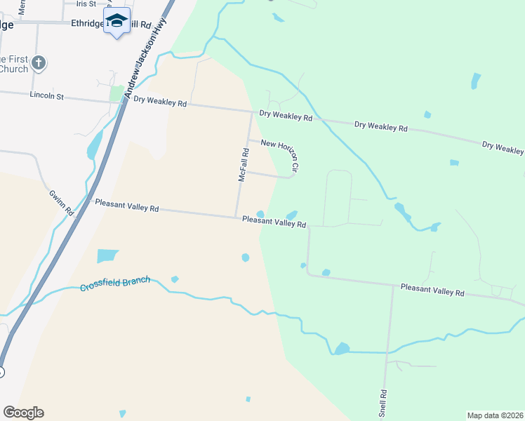 map of restaurants, bars, coffee shops, grocery stores, and more near 54 Pleasant Valley Road in Ethridge