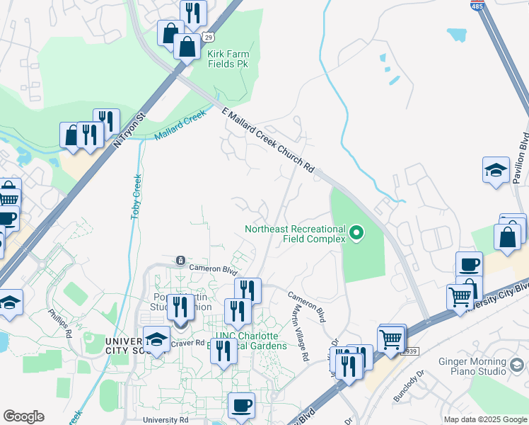 map of restaurants, bars, coffee shops, grocery stores, and more near 609 Lex Drive in Charlotte