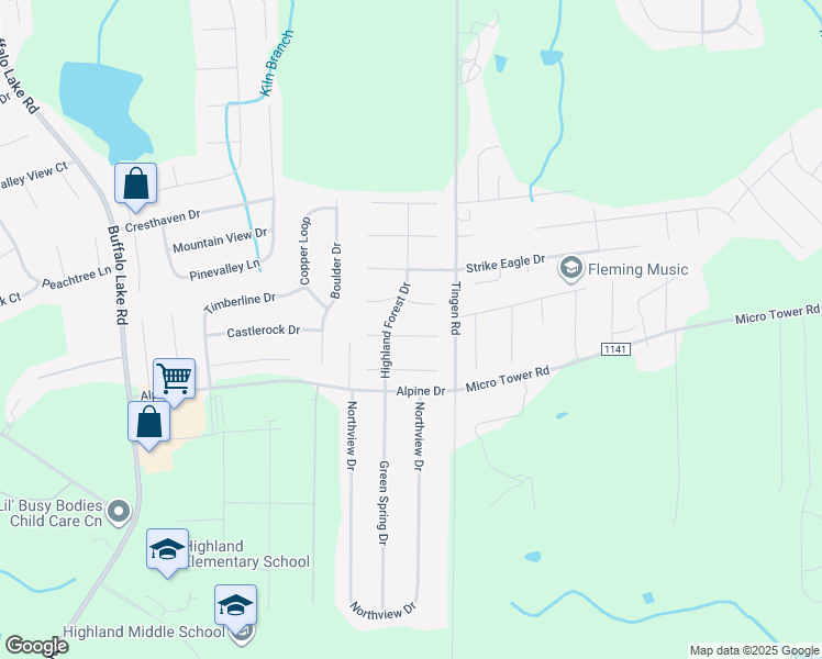 map of restaurants, bars, coffee shops, grocery stores, and more near 45 Dover Court East in Sanford
