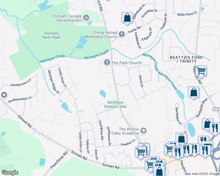 map of restaurants, bars, coffee shops, grocery stores, and more near 5909 Beatties Ford Road in Charlotte