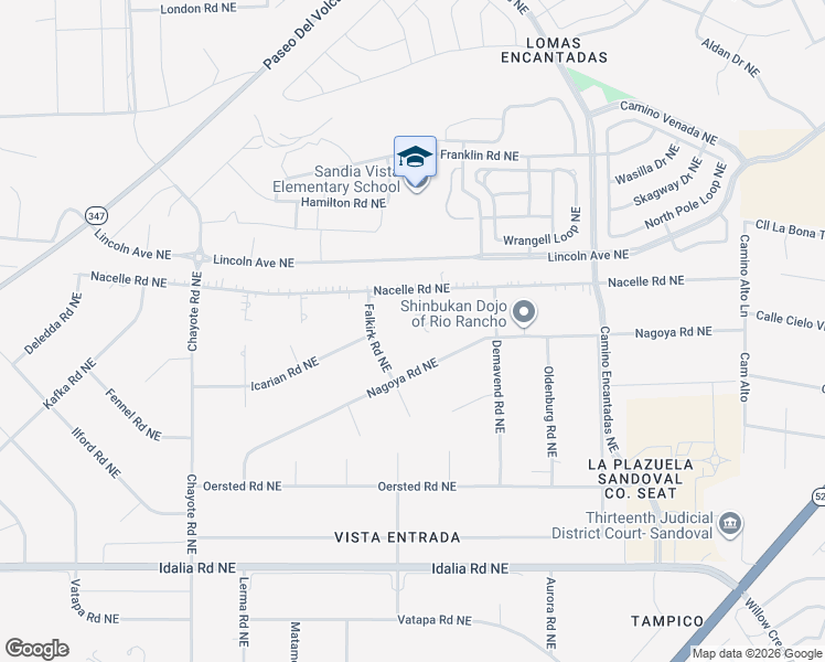 map of restaurants, bars, coffee shops, grocery stores, and more near 3407 Finnegan Court Northeast in Rio Rancho