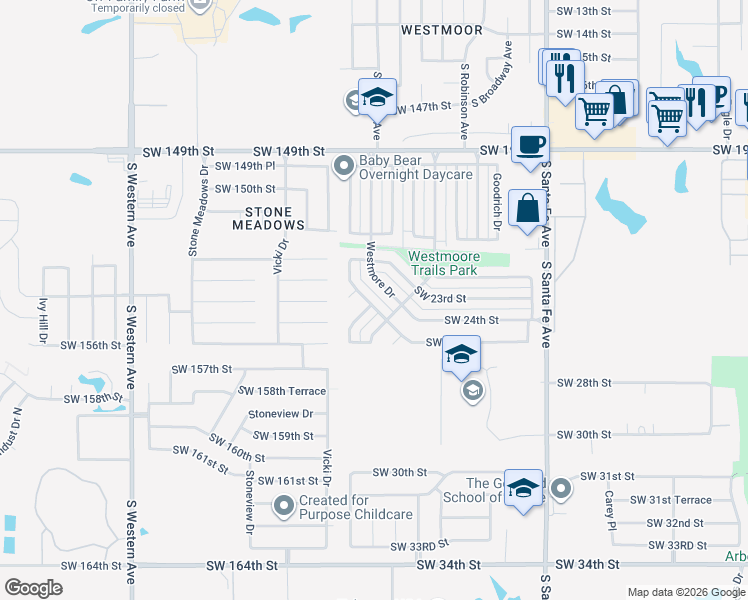 map of restaurants, bars, coffee shops, grocery stores, and more near 2514 Lakecrest Drive in Oklahoma City
