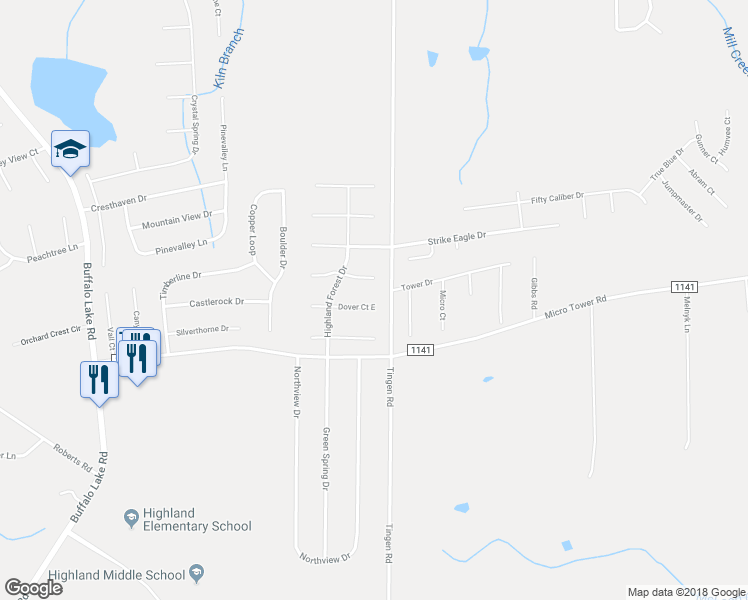 map of restaurants, bars, coffee shops, grocery stores, and more near 105 Dover Court East in Sanford