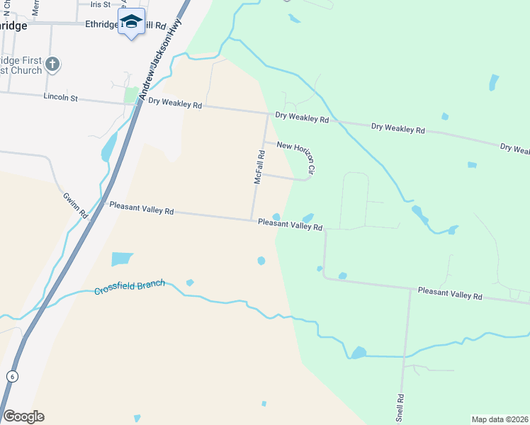map of restaurants, bars, coffee shops, grocery stores, and more near 54 Pleasant Valley Road in Ethridge