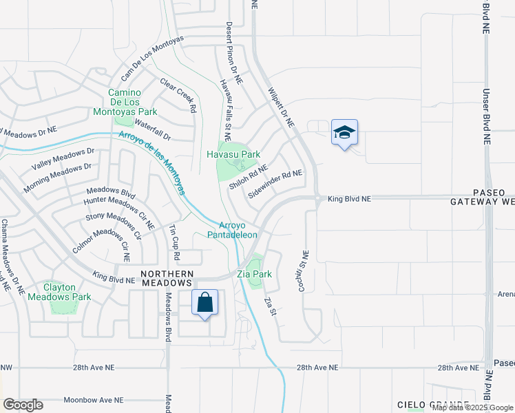 map of restaurants, bars, coffee shops, grocery stores, and more near 3401 Oasis Springs Road Northeast in Rio Rancho