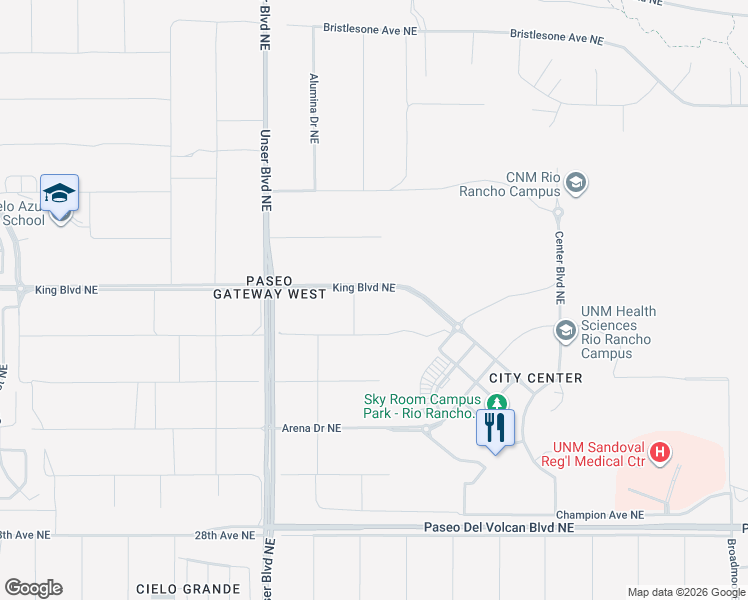 map of restaurants, bars, coffee shops, grocery stores, and more near 813 Cherry Road Northeast in Rio Rancho