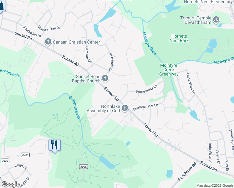 map of restaurants, bars, coffee shops, grocery stores, and more near 6117 Brookfield Pointe Drive in Charlotte