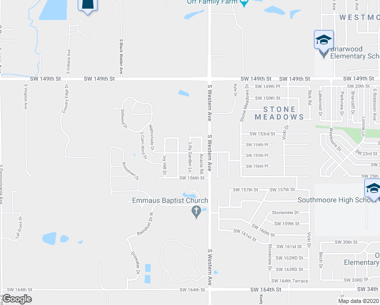 map of restaurants, bars, coffee shops, grocery stores, and more near 15504 Lilly Garden Lane in Oklahoma City