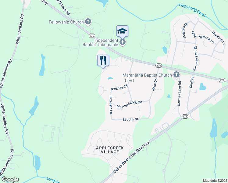map of restaurants, bars, coffee shops, grocery stores, and more near 104 Elizabeth Lane in Dallas