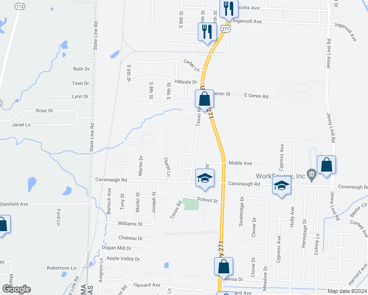 map of restaurants, bars, coffee shops, grocery stores, and more near 7202 Piney Cove in Fort Smith