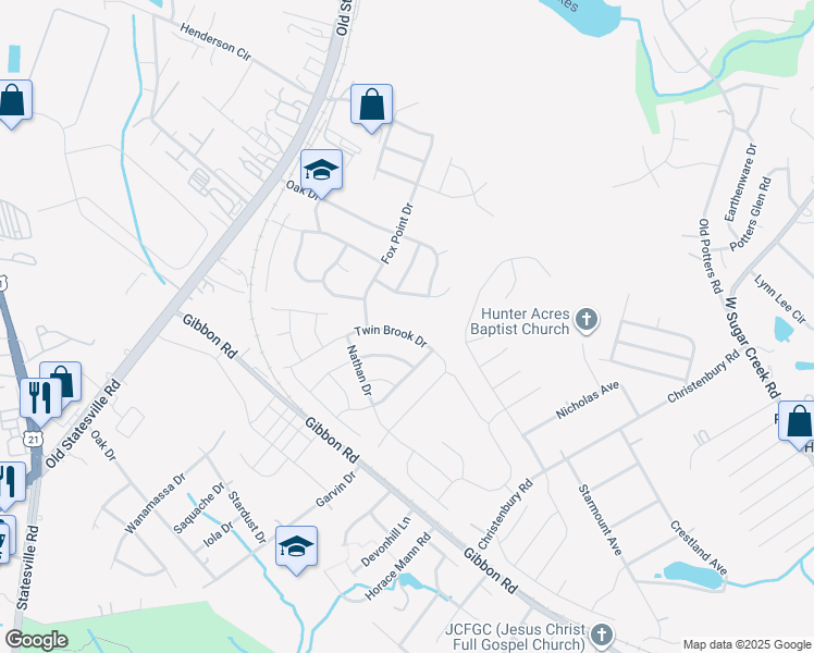 map of restaurants, bars, coffee shops, grocery stores, and more near 5734 Twin Brook Drive in Charlotte
