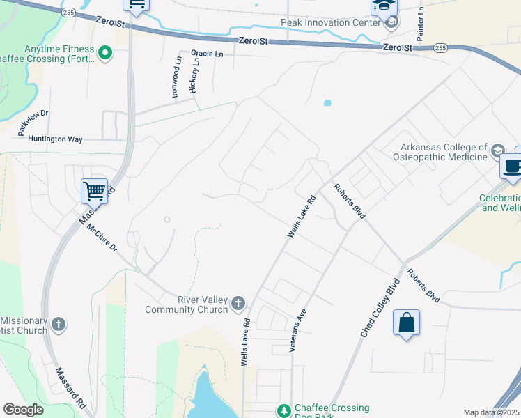map of restaurants, bars, coffee shops, grocery stores, and more near R.A. Young Jr Dr in Fort Smith
