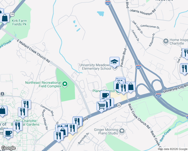 map of restaurants, bars, coffee shops, grocery stores, and more near in Charlotte