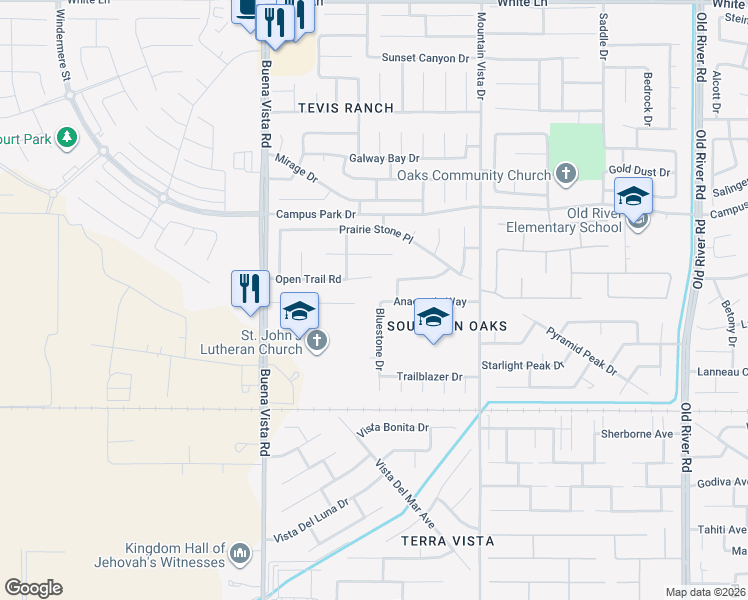 map of restaurants, bars, coffee shops, grocery stores, and more near 4501 Bluestone Drive in Bakersfield