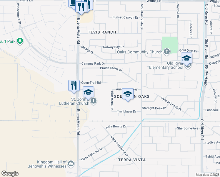 map of restaurants, bars, coffee shops, grocery stores, and more near 4501 Bluestone Drive in Bakersfield