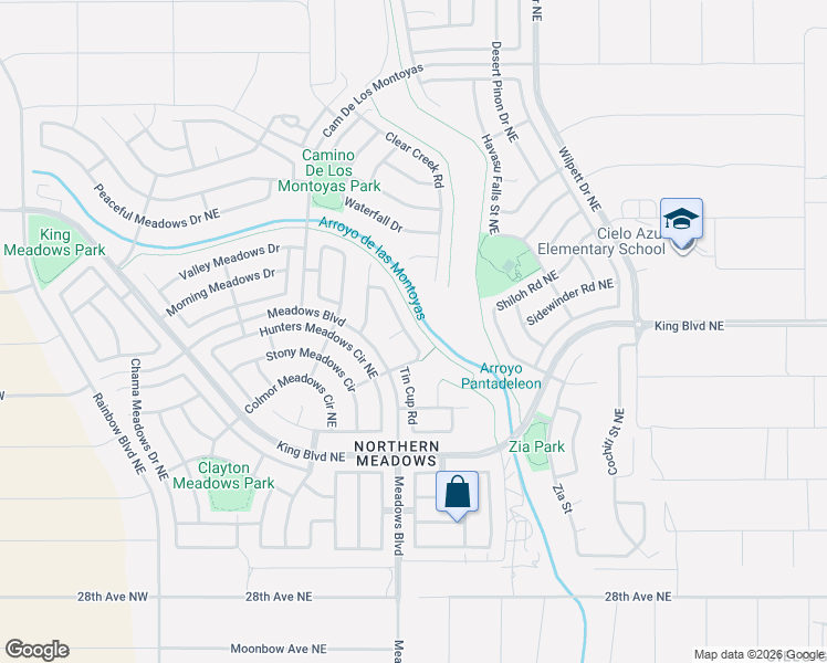map of restaurants, bars, coffee shops, grocery stores, and more near 3404 Flat Iron Road Northeast in Rio Rancho