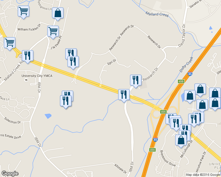 map of restaurants, bars, coffee shops, grocery stores, and more near 1238 West WT Harris Boulevard in Charlotte