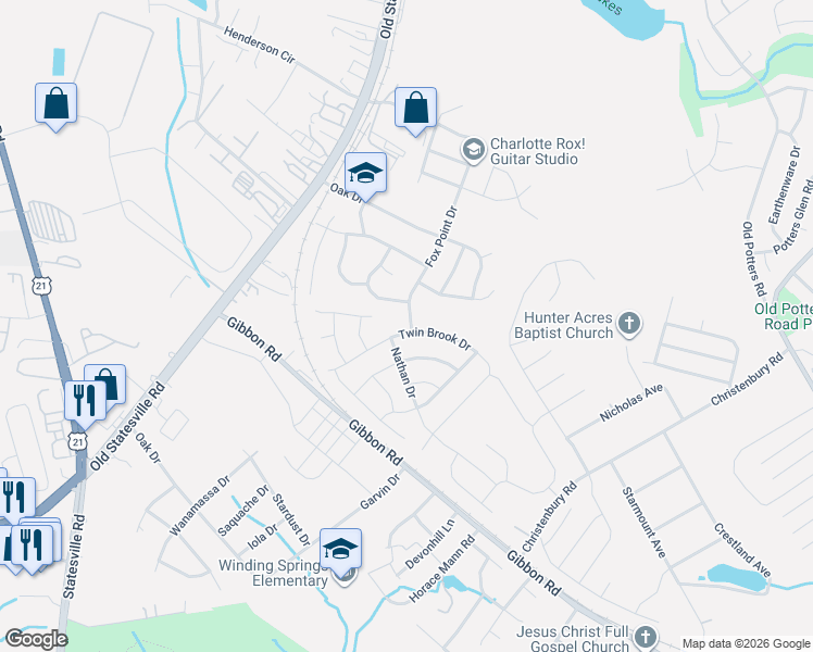 map of restaurants, bars, coffee shops, grocery stores, and more near 5904 Twin Brook Drive in Charlotte