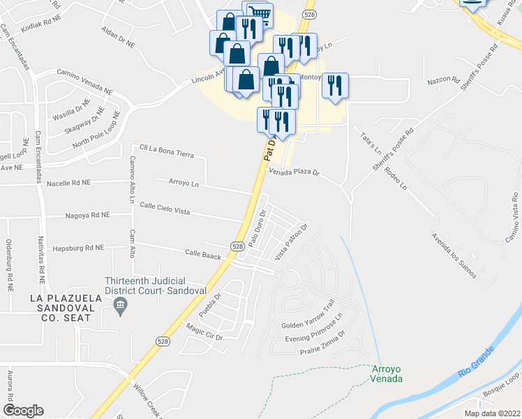 map of restaurants, bars, coffee shops, grocery stores, and more near 721 Palo Duro Drive in Bernalillo
