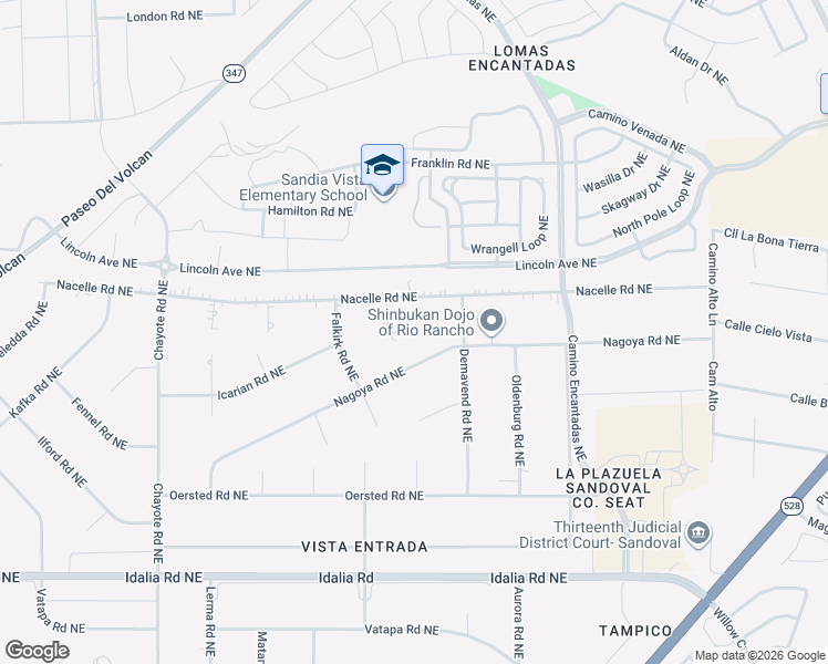 map of restaurants, bars, coffee shops, grocery stores, and more near 3404 Finnegan Court Northeast in Rio Rancho