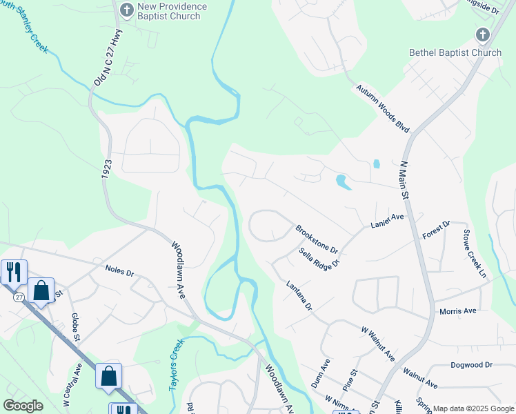 map of restaurants, bars, coffee shops, grocery stores, and more near 192 Brookstone Drive in Mount Holly
