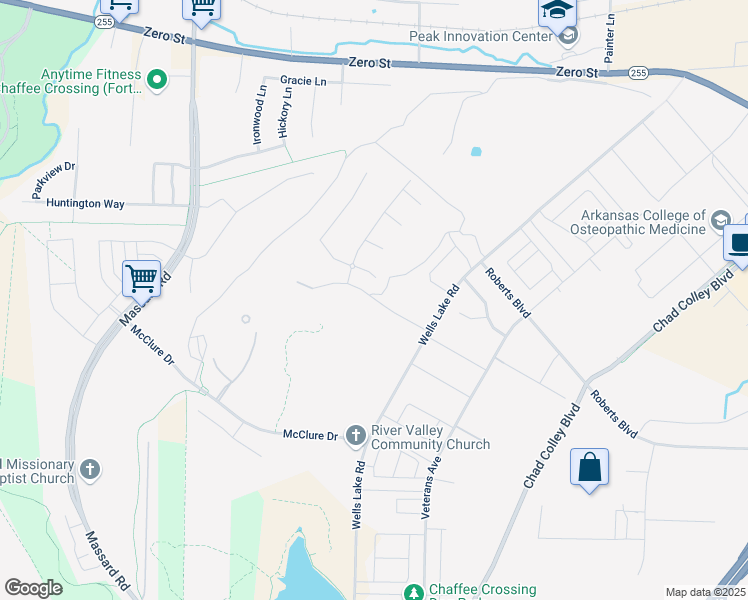 map of restaurants, bars, coffee shops, grocery stores, and more near R.A. Young Jr Dr in Fort Smith