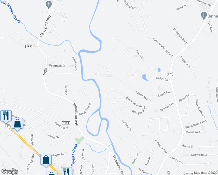 map of restaurants, bars, coffee shops, grocery stores, and more near 192 Brookstone Dr in Mt Holly