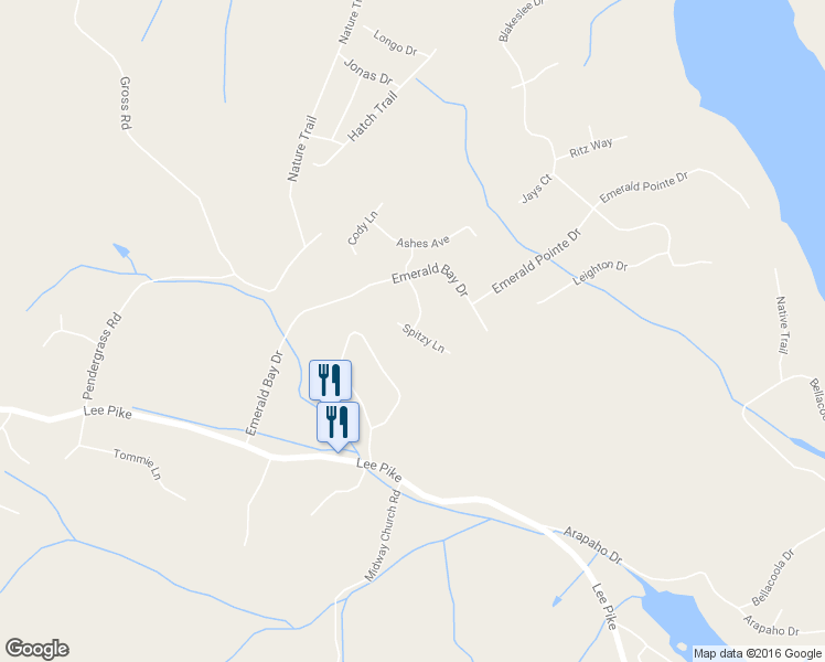 map of restaurants, bars, coffee shops, grocery stores, and more near 1298 Spitzy Lane in Soddy-Daisy