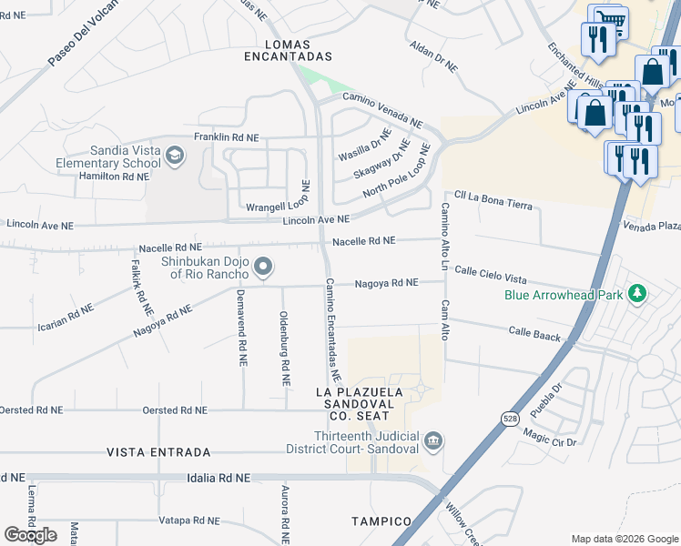 map of restaurants, bars, coffee shops, grocery stores, and more near 7117 Nagoya Road Northeast in Rio Rancho