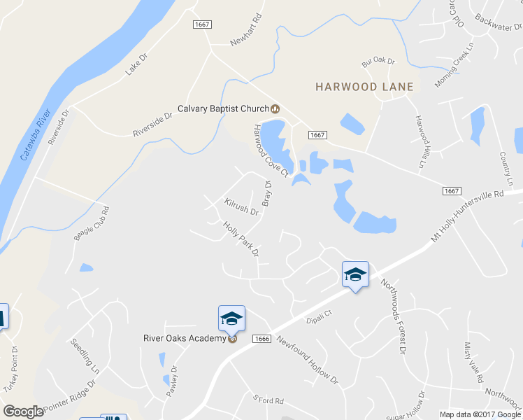 map of restaurants, bars, coffee shops, grocery stores, and more near 1433 Bray Drive in Charlotte