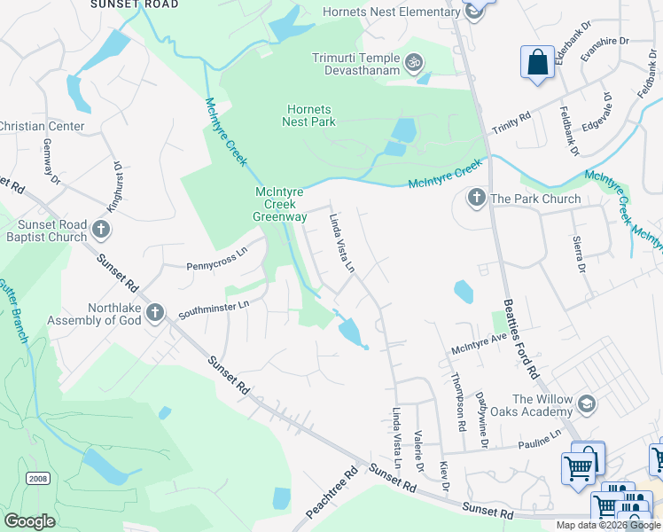 map of restaurants, bars, coffee shops, grocery stores, and more near 3614 Hagerstone Way in Charlotte